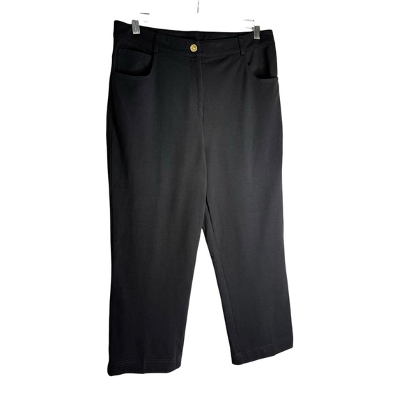 St John Pants Womens 10 Black Wide Leg Cropped High Rise Stretch Designer USA - Picture 3 of 7
